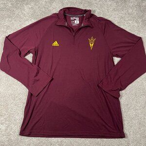 Adidas Mens L Maroon Arizona State Sun Devils 1/4 Zip Pullover Ultimate Tee NWT